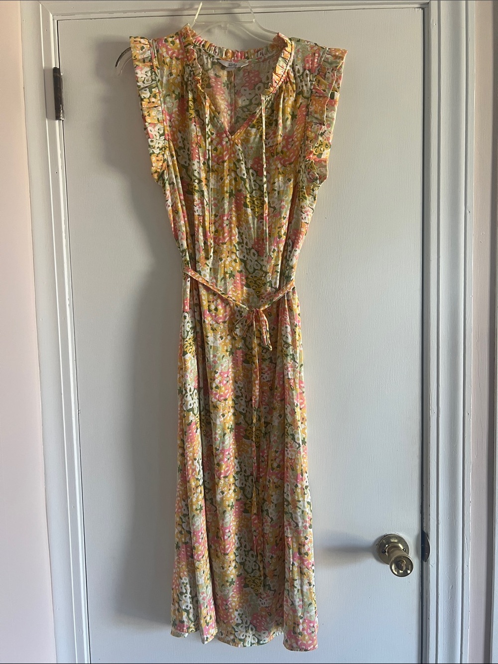 croft & barrow Yellow and Pink Floral Maxi Dress with Tie Waist